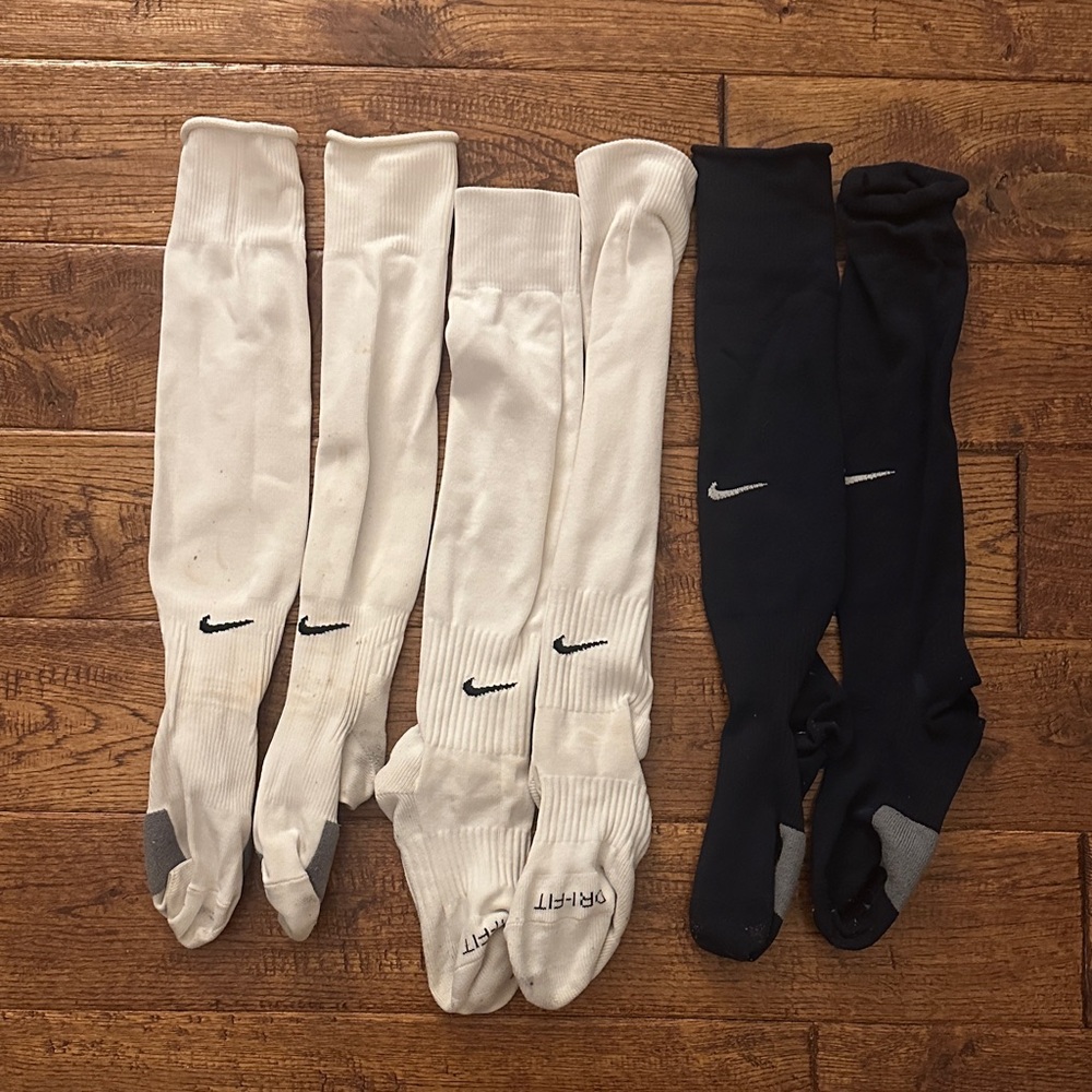 Nike White and Navy Soccer Socks